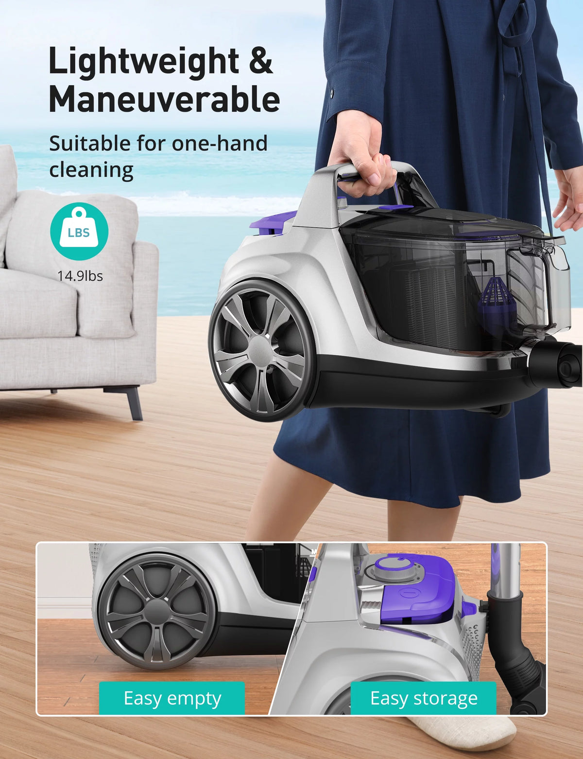 1200W 3.6QT Bagless Canister Vacuum Cleaner V55763