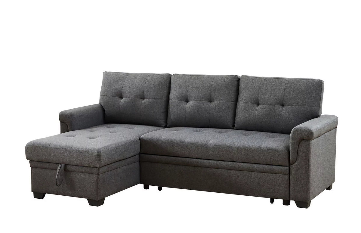 Dark Gray Linen Reversible Sleeper Sectional Sofa with Storage Chaise C693079