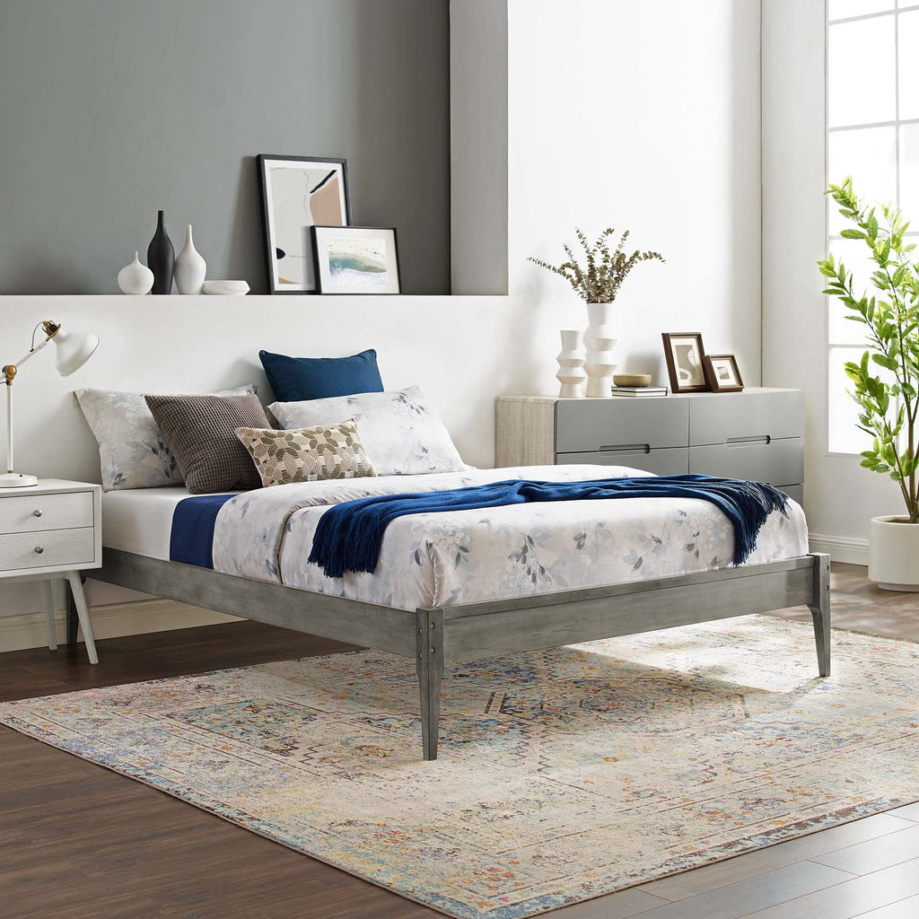 Full Size Grey Wood Platform Bed Frame E2380