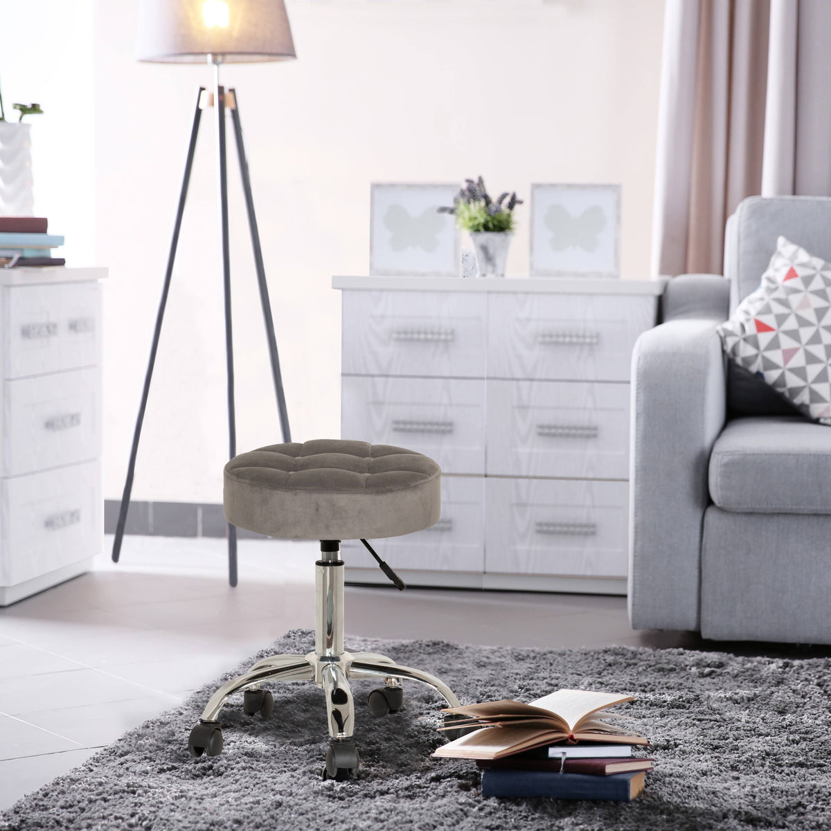Gray Velvet Adjustable Stool E7232