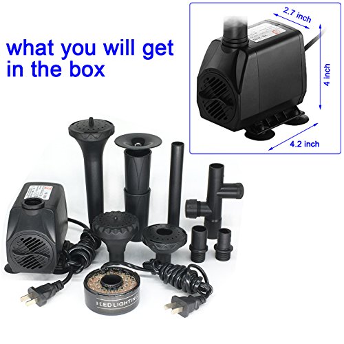 110V/55W Submersible Fountain Pump with RGB Ring and Nozzles C4490