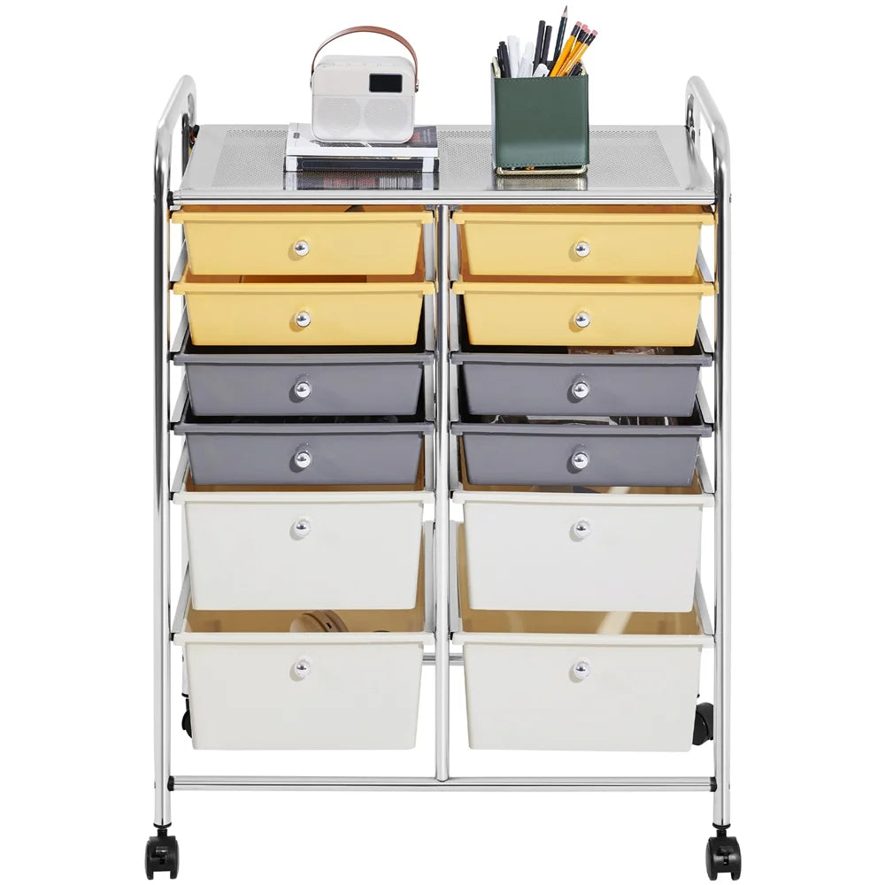 12 Drawer Rolling Storage Cart with Castors, Black E966