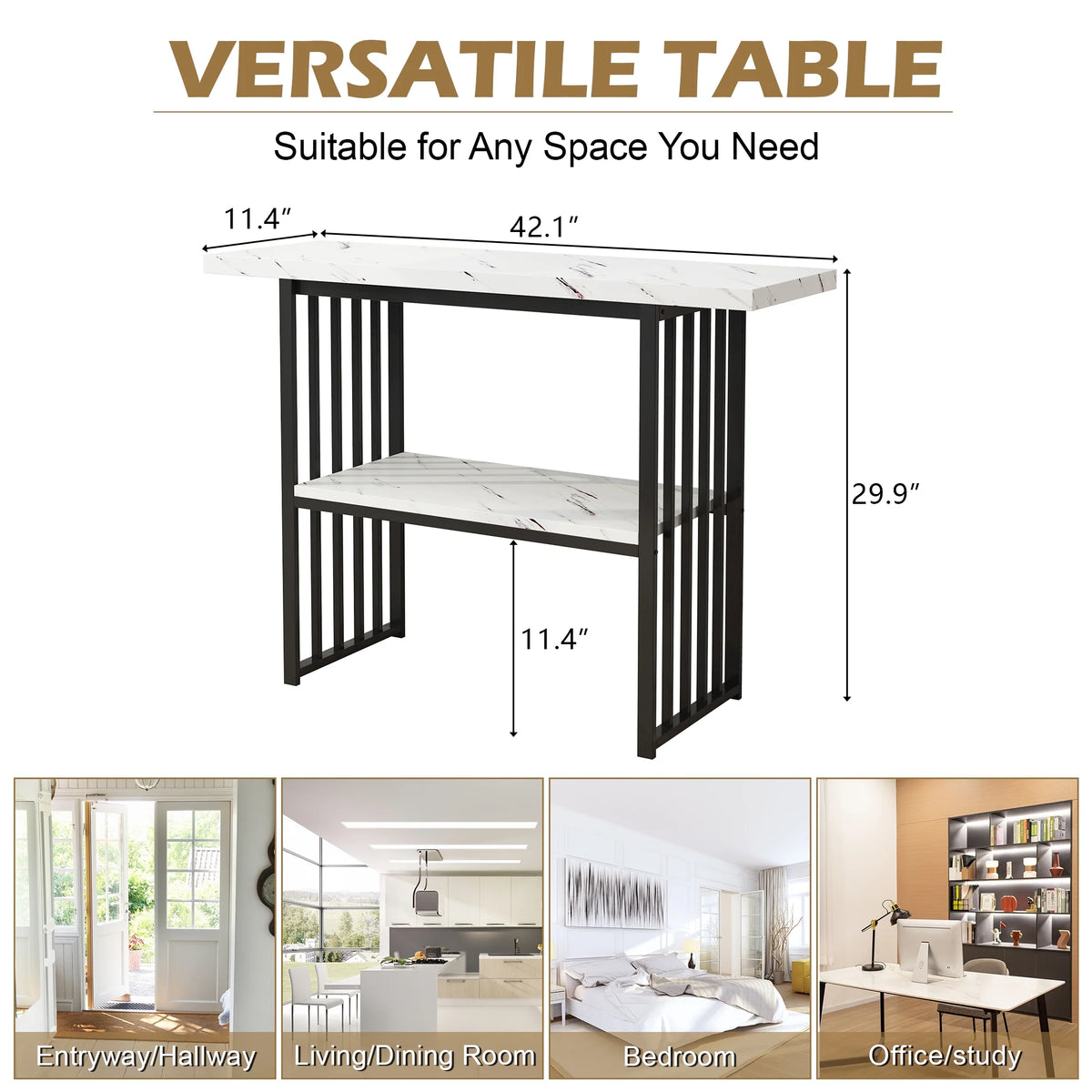 Black & White 42-Inch Console Table with Metal Legs I8388