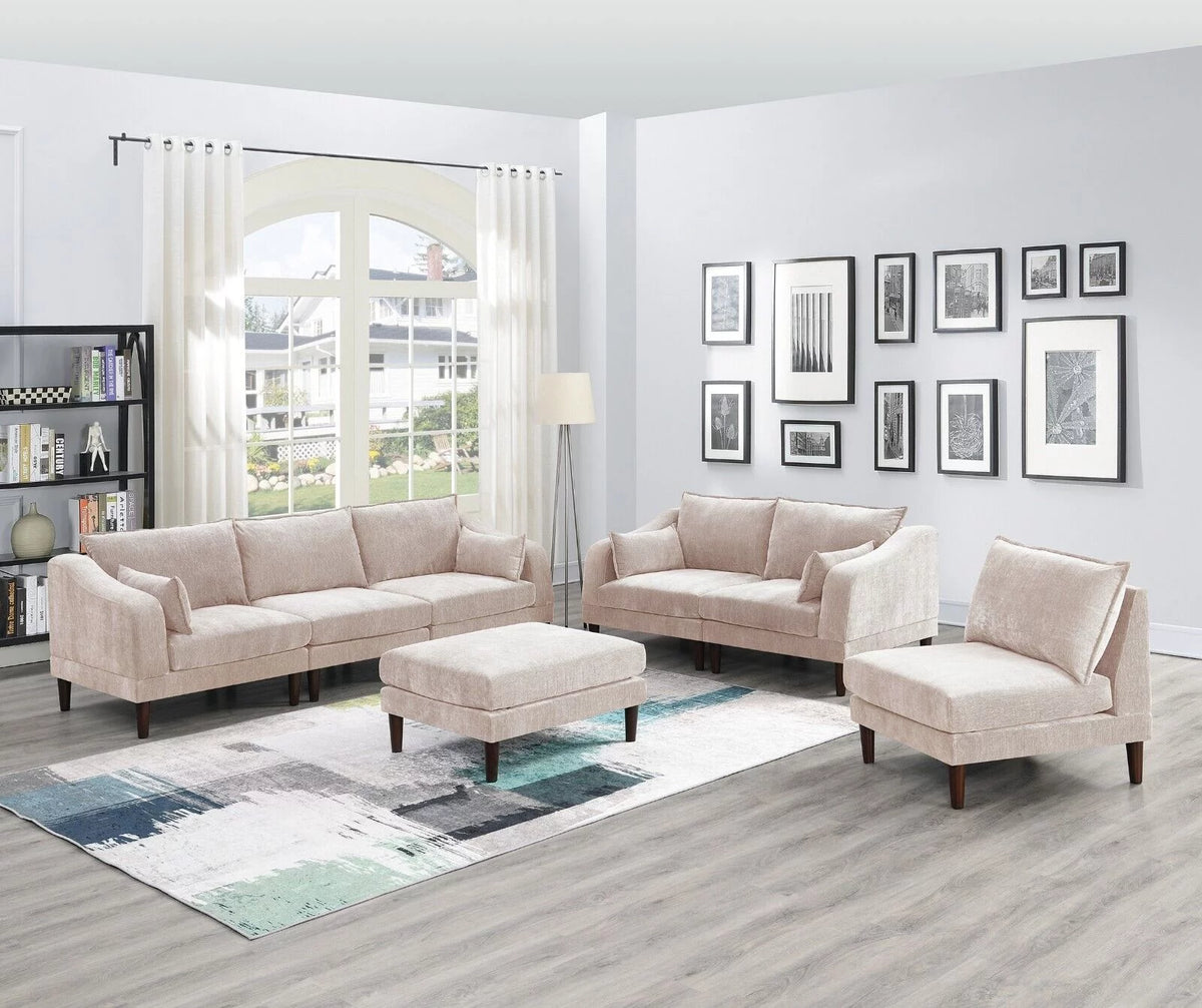 7pc Modular Sofa Set with Corner Wedge Armless Chair and Ottoman C2325