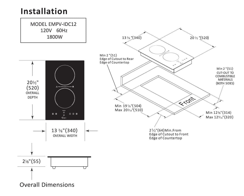 Black 12 Inch Electric Induction Cooktop O624826