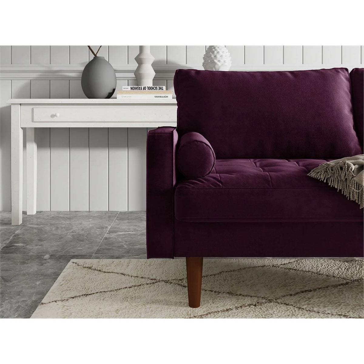 Purple Velvet Upholstered Loveseat Y394132