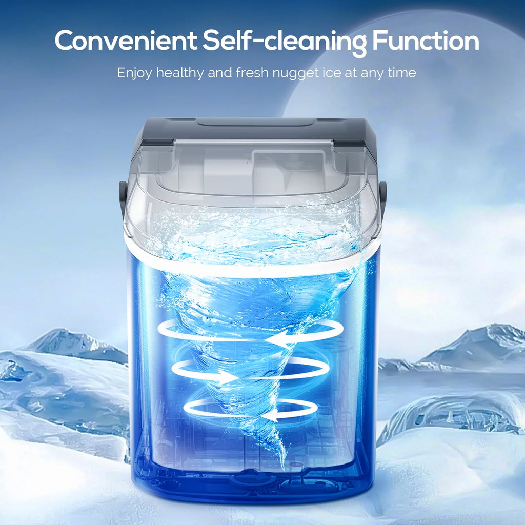 Portable Nugget Ice Maker Countertop Self-Cleaning Stainless Steel Black E15053