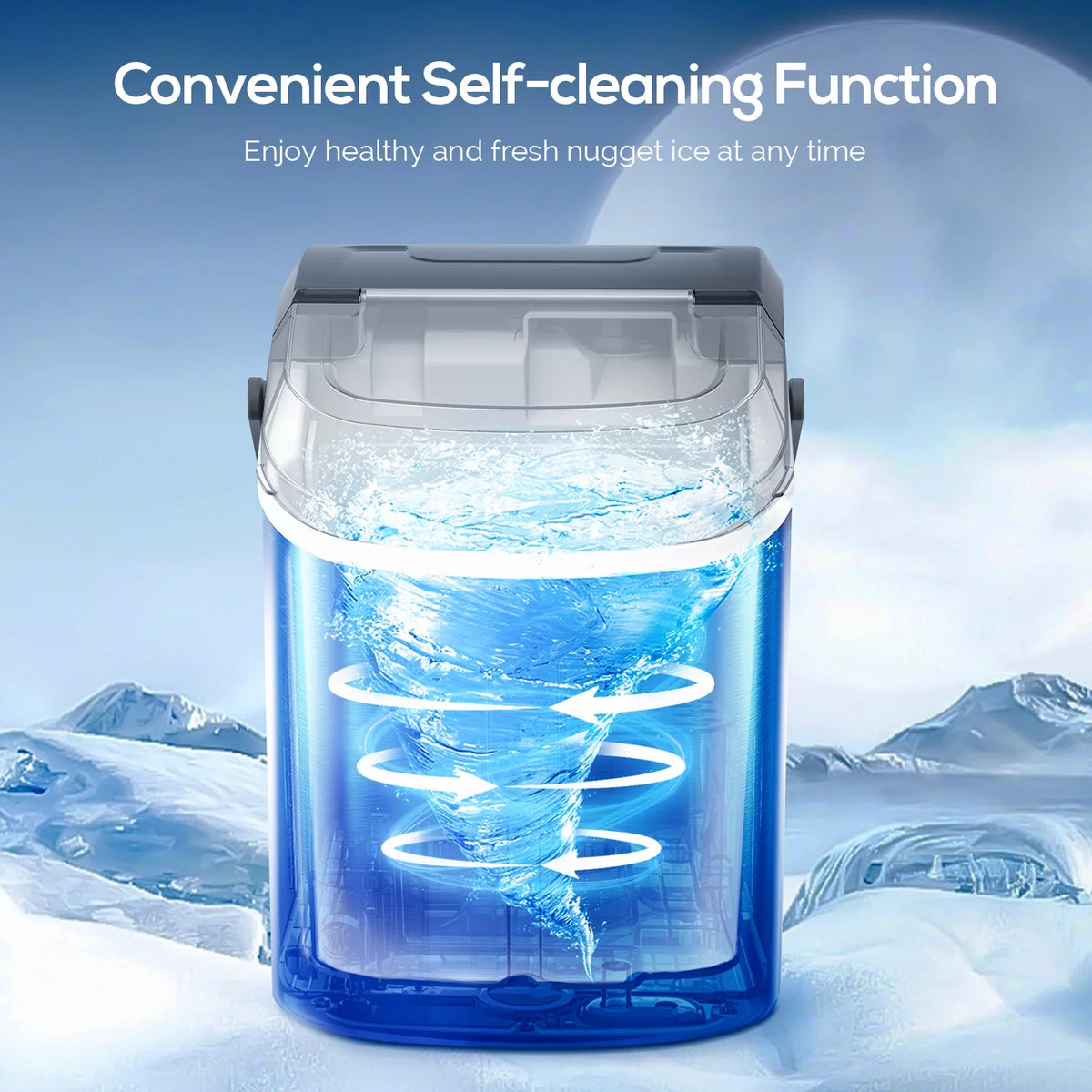 Portable Nugget Ice Maker Countertop Self-Cleaning Stainless Steel Black E15053