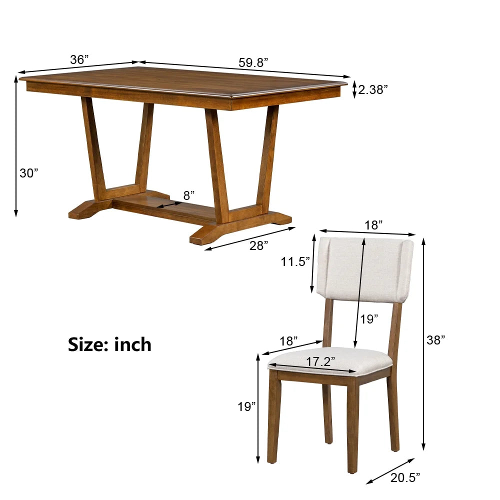 5 Piece Wood Dining Table Set with 4 Upholstered Chairs D907388