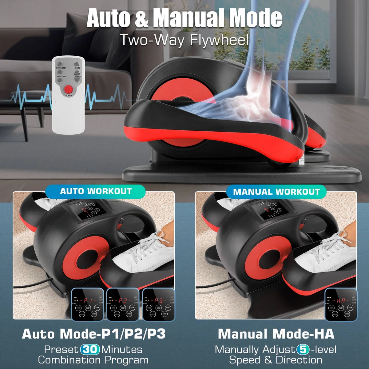 Under Desk Elliptical Pedal Exerciser with Remote & Data Monitor Q539845