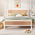 White Full Size Metal Platform Bed Frame with Headboard and Footboard X146