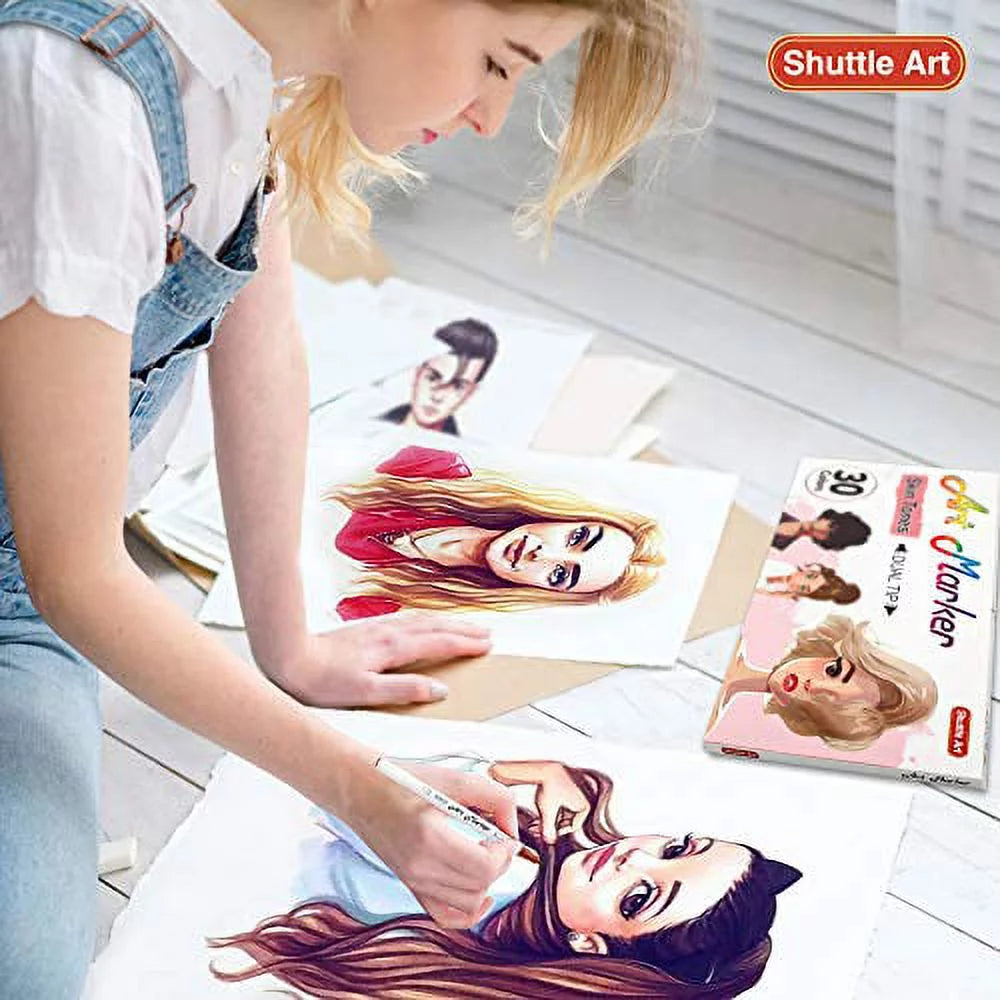 Alcohol Based Dual Tip Skin Tone & Hair Art Markers Set with Blender C940319
