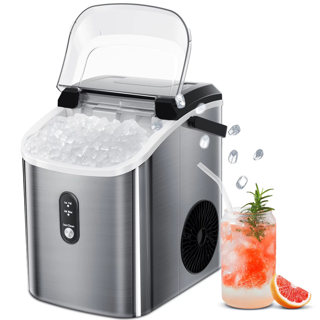 Portable Nugget Ice Maker Countertop Self-Cleaning Stainless Steel Black E15053