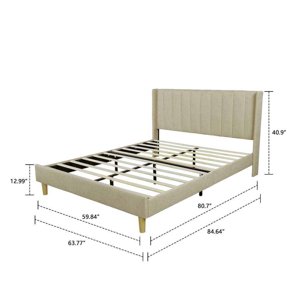 Full Low Profile Upholstered Platform Bed Dark-Grey Velvet V971