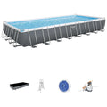 Grey Rectangular Metal Frame Above Ground Pool Set B887543