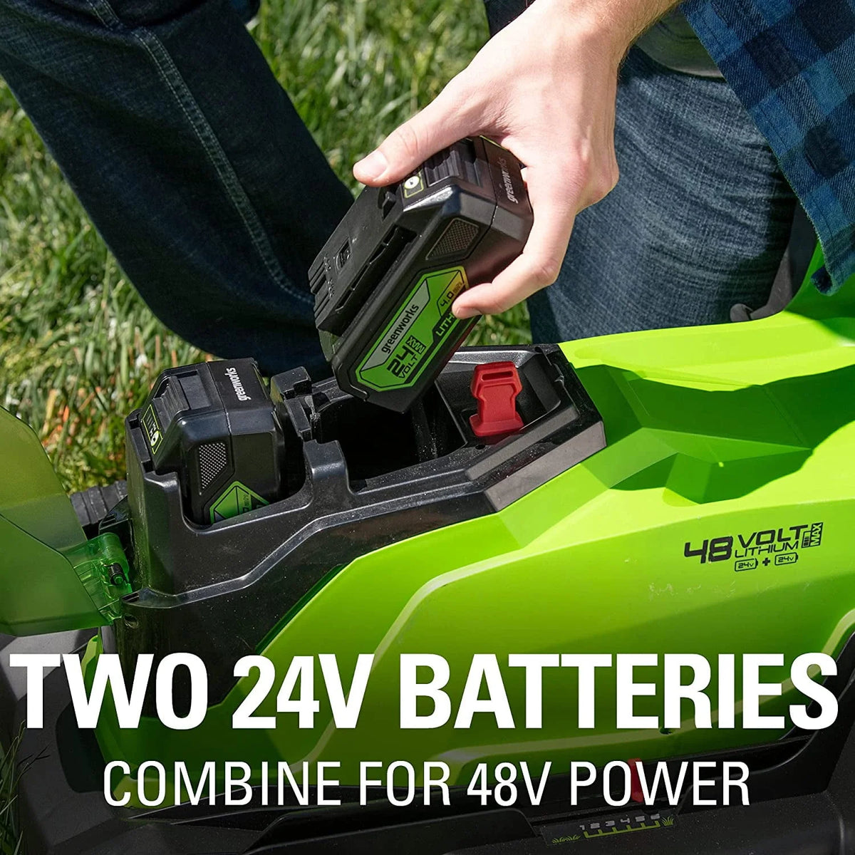 48V 17 Battery-Powered Push Lawn Mower with 2 x 24V 4Ah Batteries H801