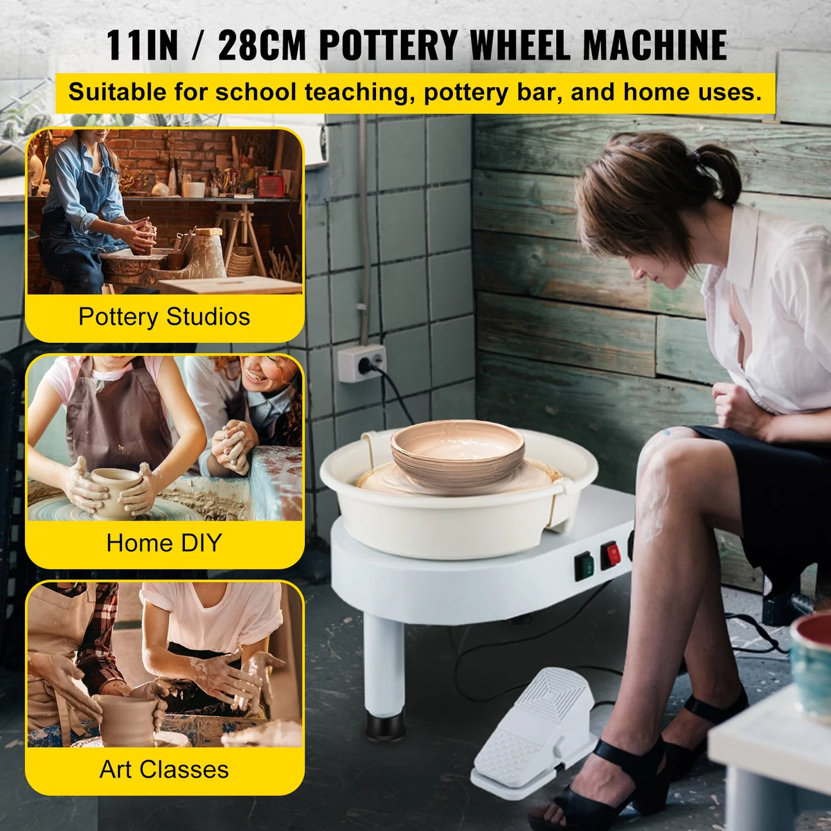 11in Ceramic Pottery Wheel with Foot Pedal and Detachable Basin C980