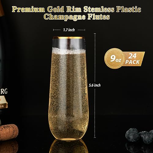 24 Pack 9 Oz Gold Rim Shatterproof Champagne Flutes Q1281