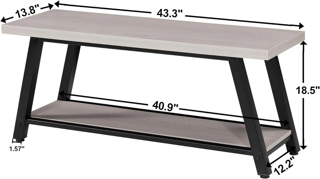 Light Grey and Black Wood Metal Bench T171911