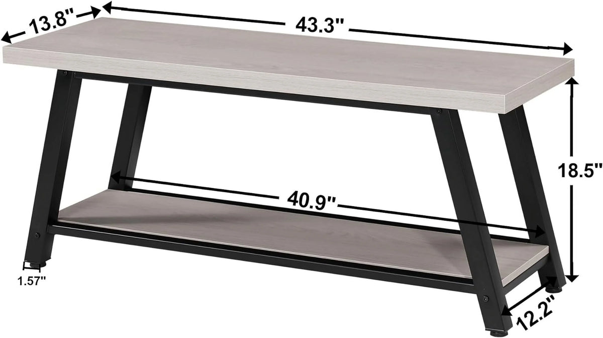 Light Grey and Black Wood Metal Bench T171911