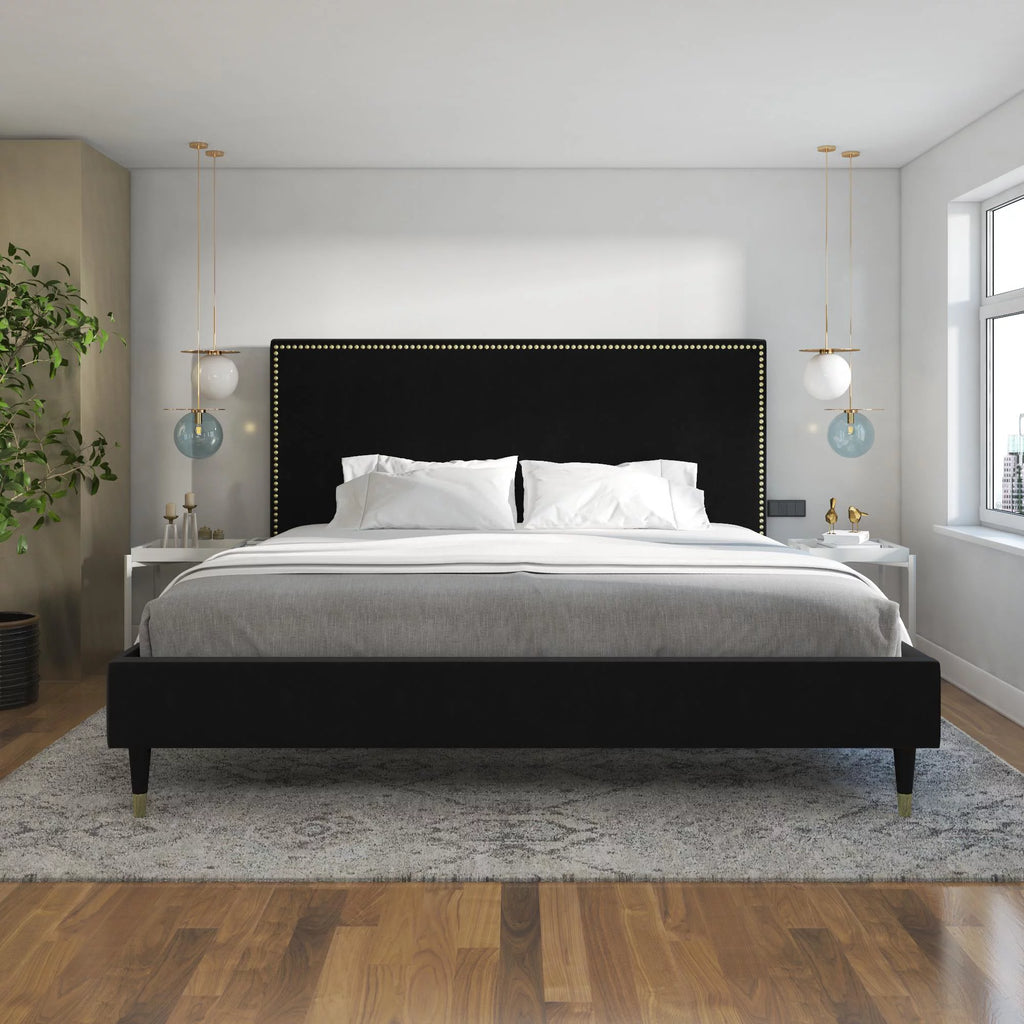 Black Velvet King Upholstered Bed M9099