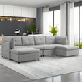 118" Convertible Linen Sectional Sofa with Ottomans L437