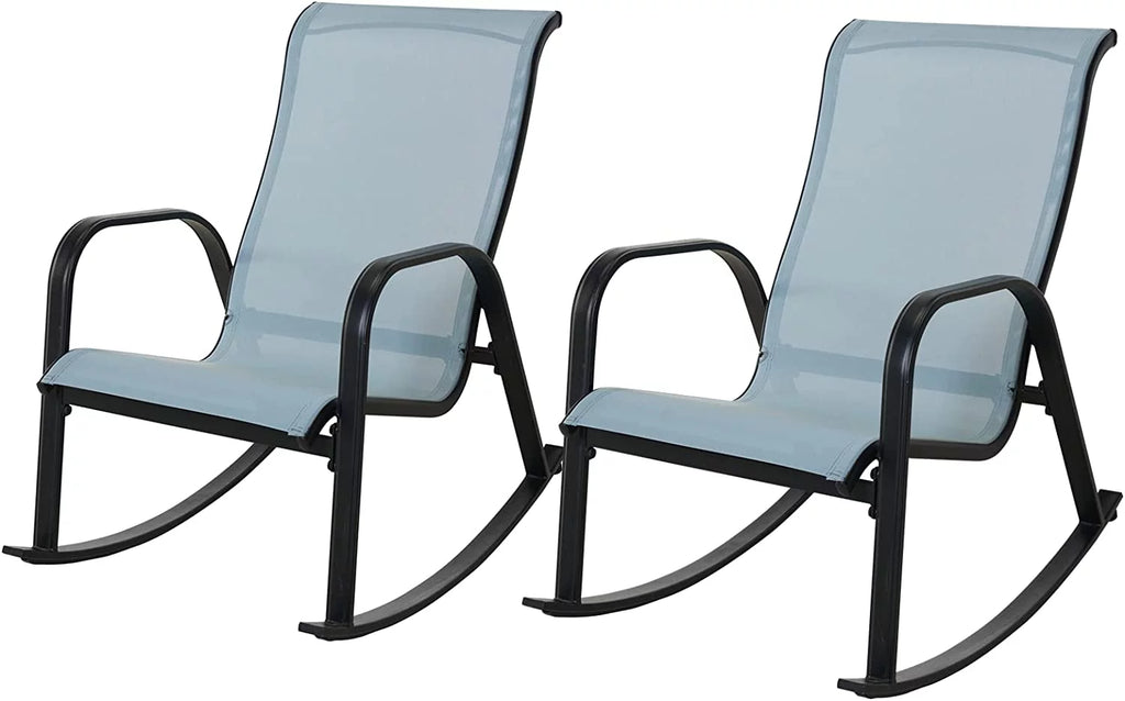 Set of 2 Blue Steel Outdoor Rocking Chair H91486