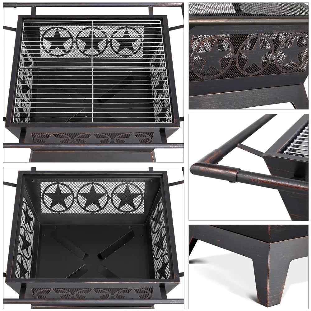 Iron Fire Pit with Mesh Cover Grills Poker N70618