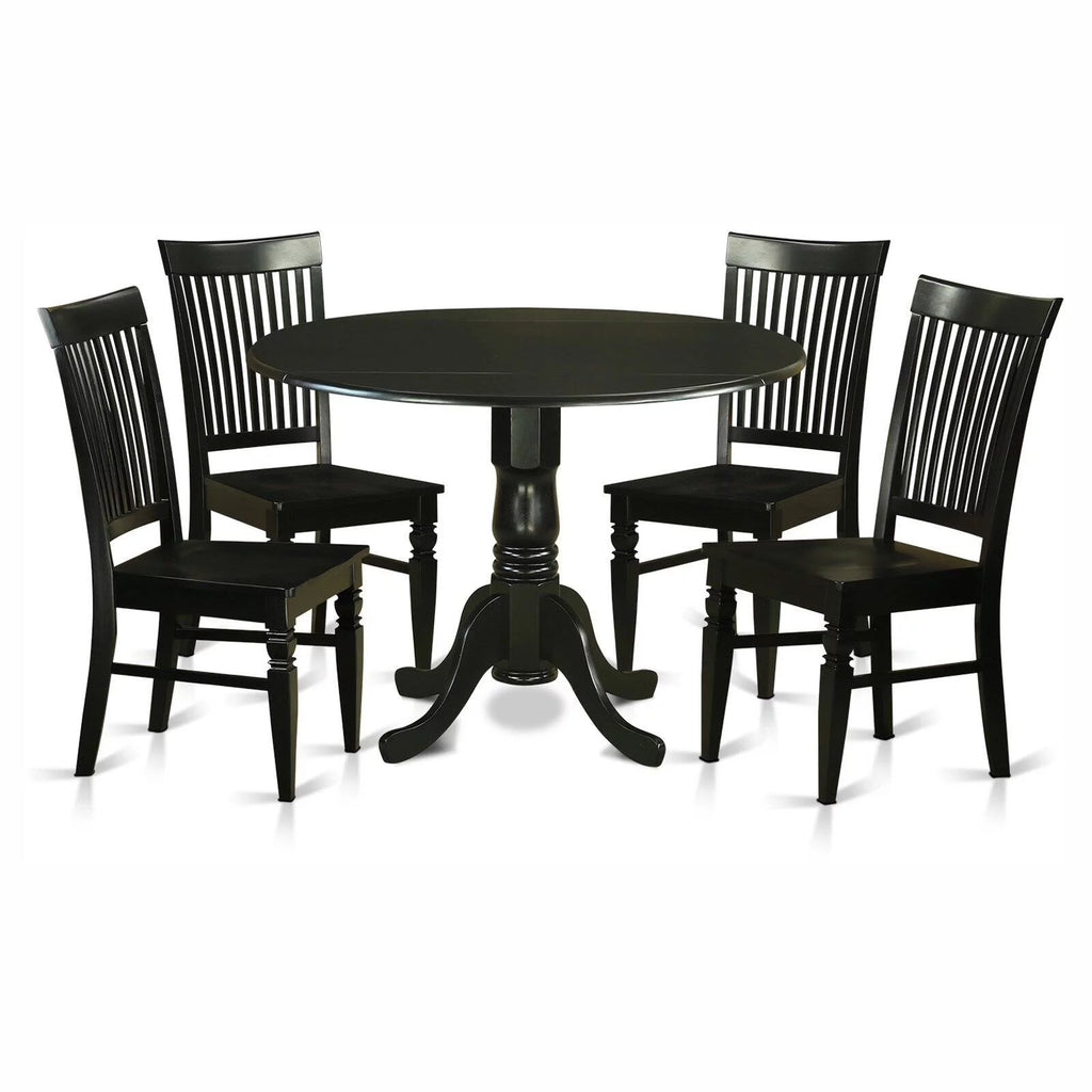 5 Piece Drop Leaf Dining Table Set with Wooden Seat Chairs O618
