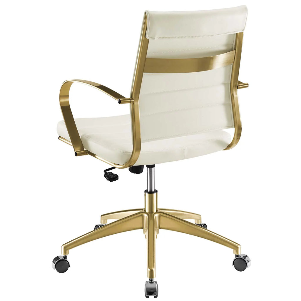 Gold White Faux Vinyl Leather Aluminum Office Chair K9062