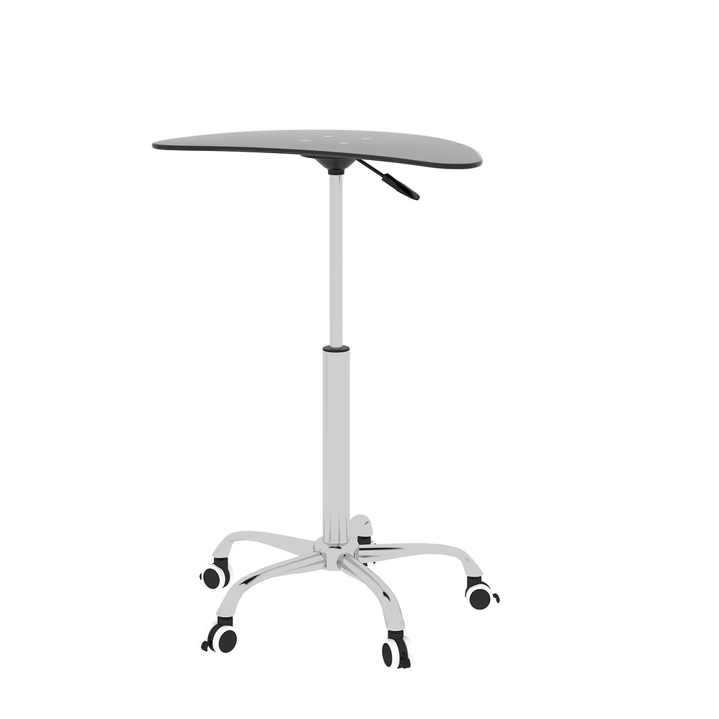 Adjustable Height Black Tempered Glass Table Desk with Lockable Wheels V466