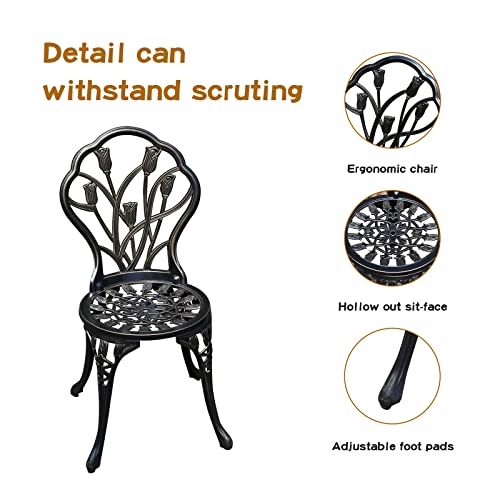 Rust-Resistant Cast Aluminum Bistro Table Set with Umbrella Hole M176