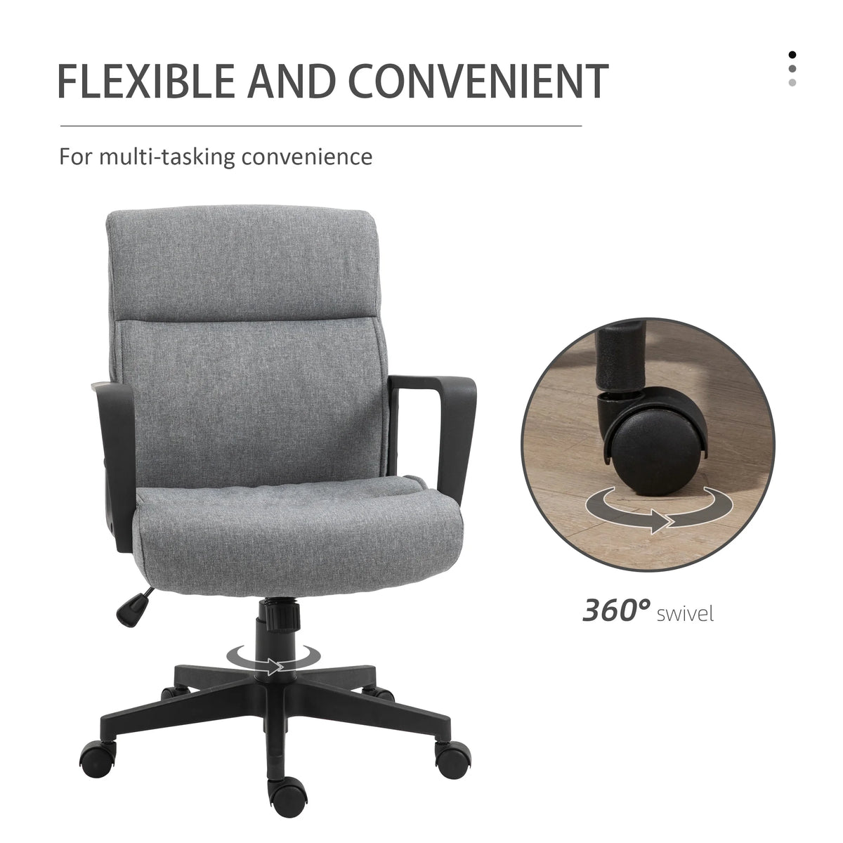 Height Adjustable Linen Fabric Desk Task Chair with 360° Swivel Wheels G480010
