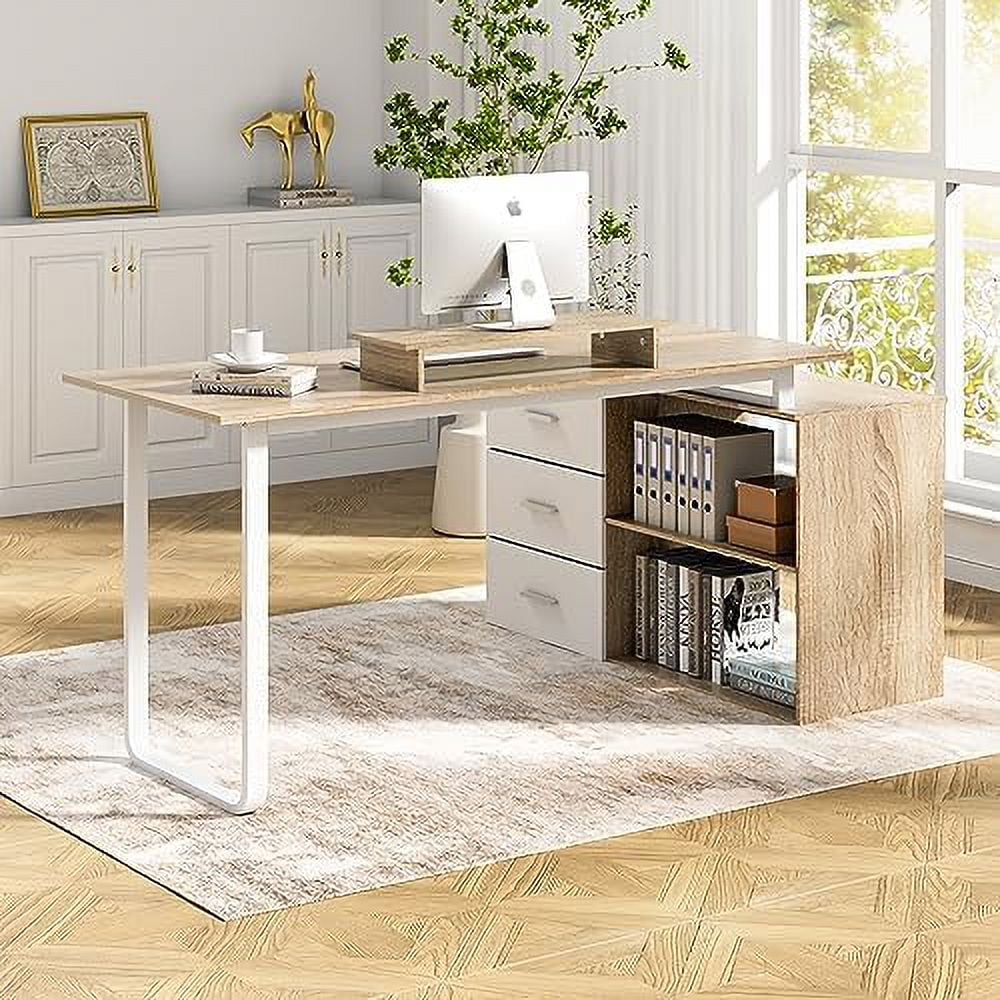 L-Shaped Computer Desk with Monitor Stand and 3 Drawers Z310
