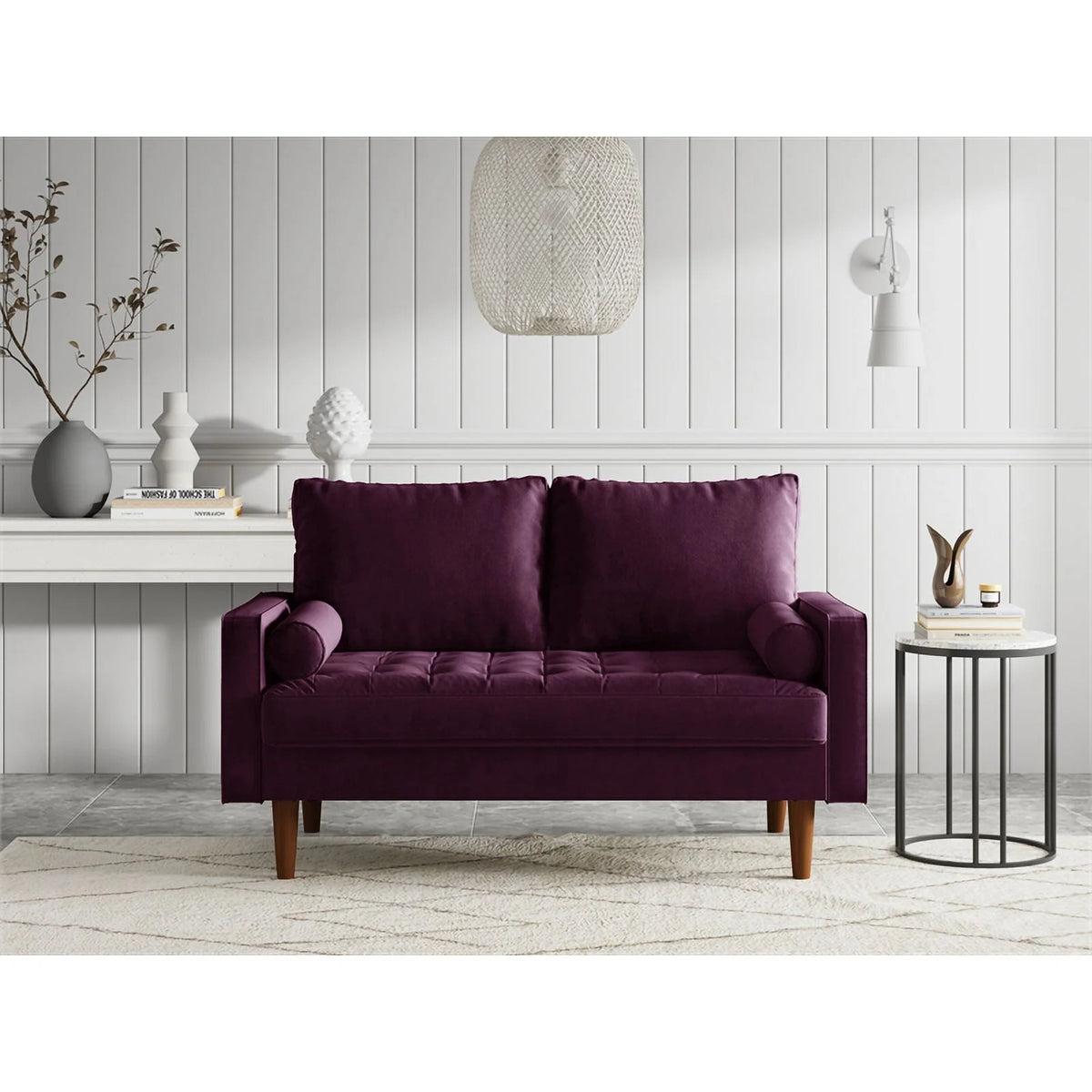 Purple Velvet Upholstered Loveseat Y394132