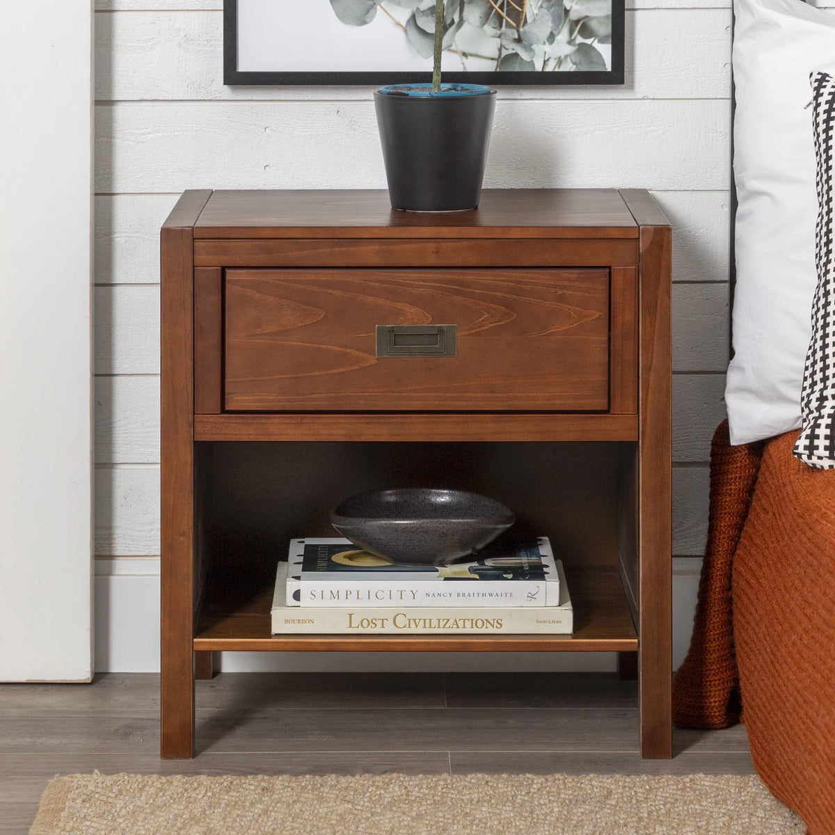 Walnut One Drawer Open Storage End Table P8862