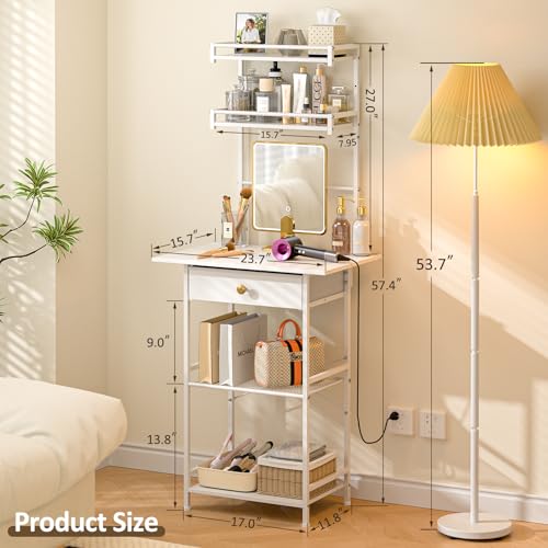 White Compact Vanity Desk with Fabric Drawers J790446