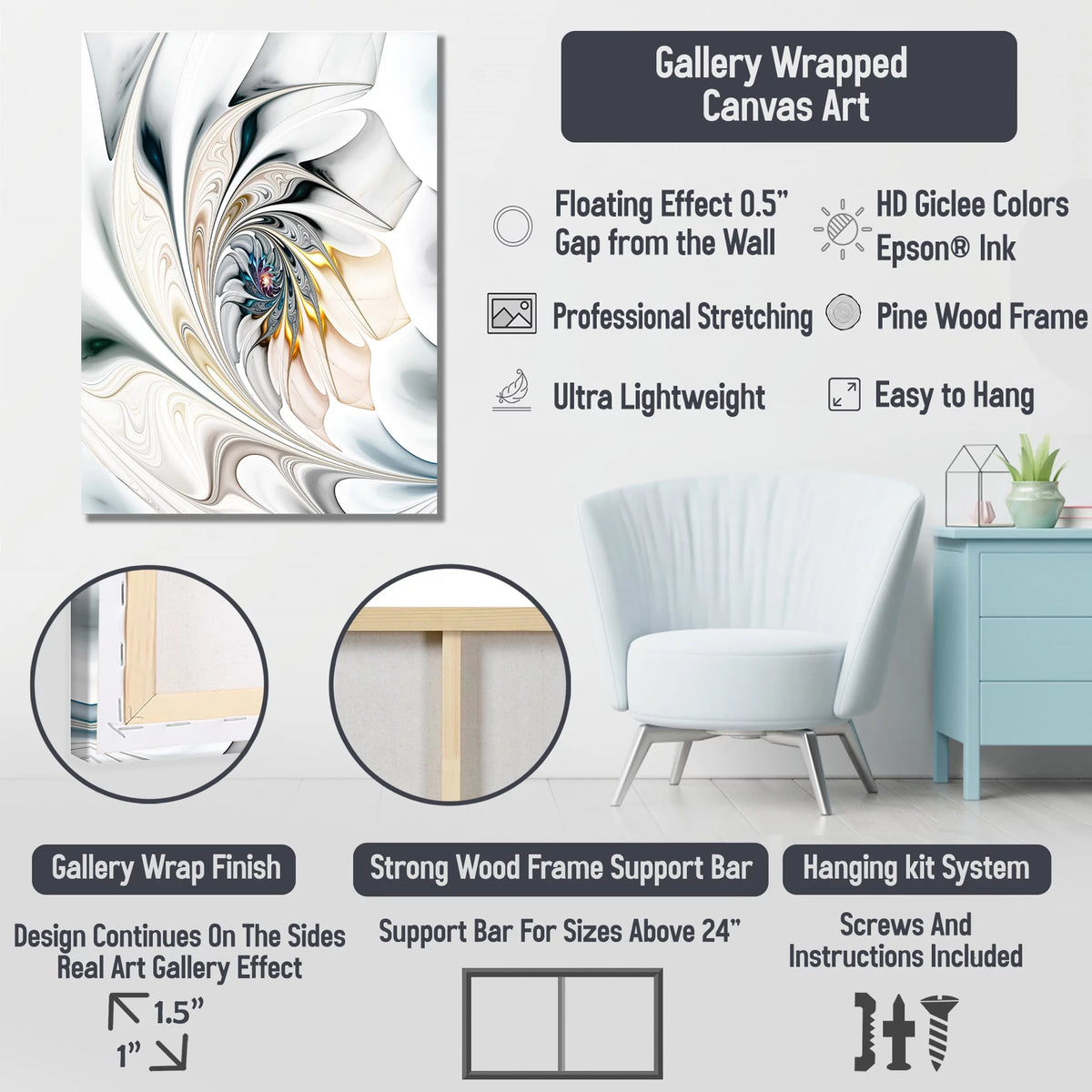 White And Gold Floral Daisy Wall Art M855