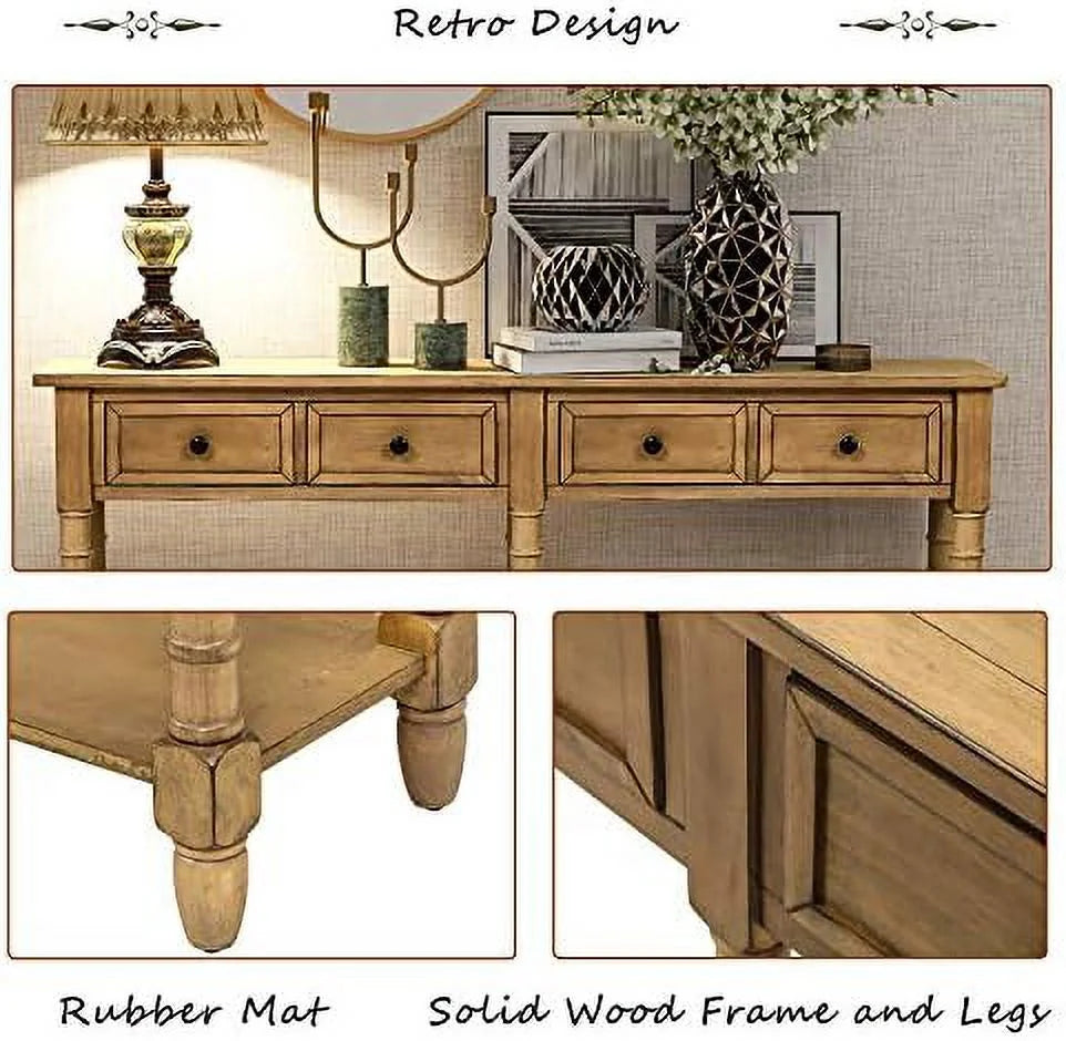 Retro Solid Wood Console Table with 2 Drawers U75761