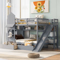 Gray Full-Over-Full Bunk Bed with 2 Drawers 3 Shelves and Slide M9404