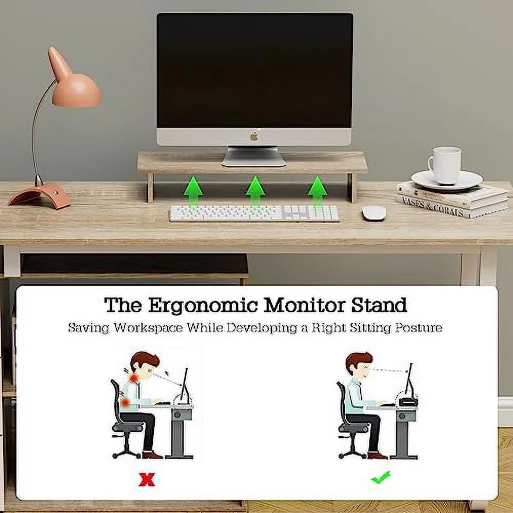 L-Shaped Computer Desk with Monitor Stand and 3 Drawers Z310