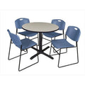 36 In. Round Laminate Table with 4 Blue Stack Chairs U821562