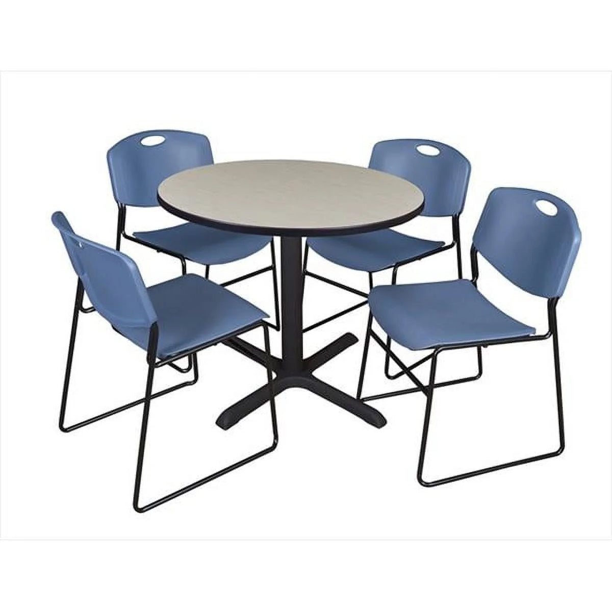 36 In. Round Laminate Table with 4 Blue Stack Chairs U821562