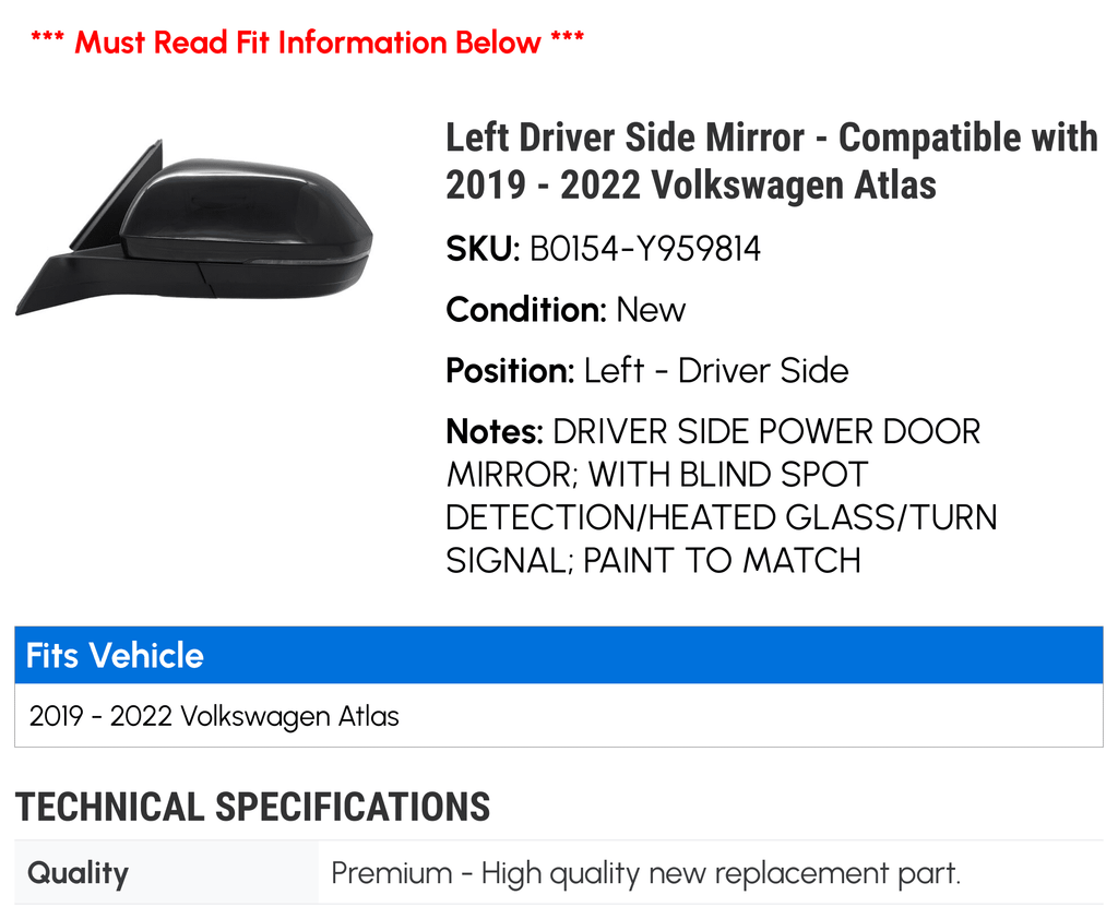 Left Driver Side Mirror X7918