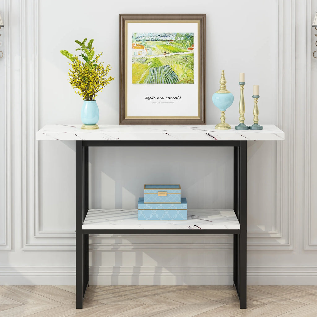 Black & White 42-Inch Console Table with Metal Legs I8388