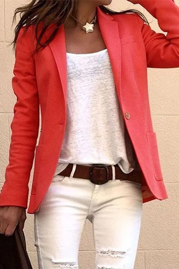Casual Solid Button Turn-back Collar Outerwear D900
