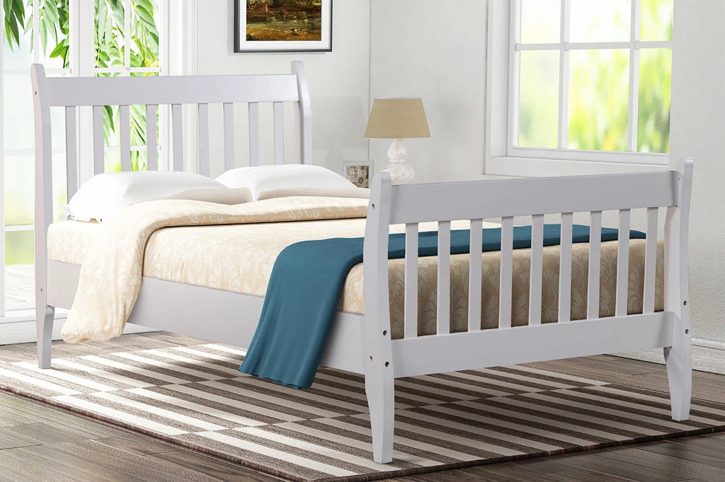 White Twin Platform Bed Frame with Wood Slat Support U65478