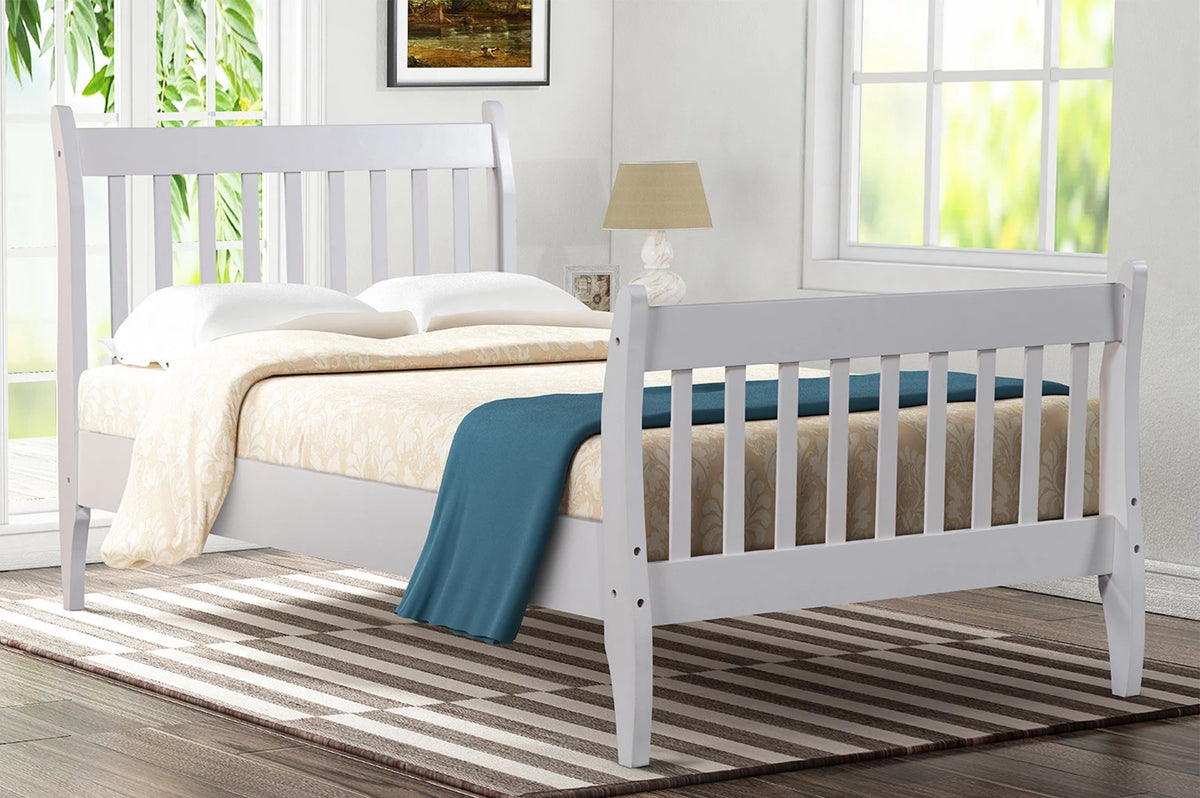 White Twin Platform Bed Frame with Wood Slat Support U65478