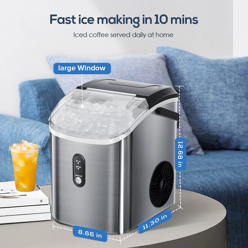 Portable Nugget Ice Maker Countertop Self-Cleaning Stainless Steel Black E15053