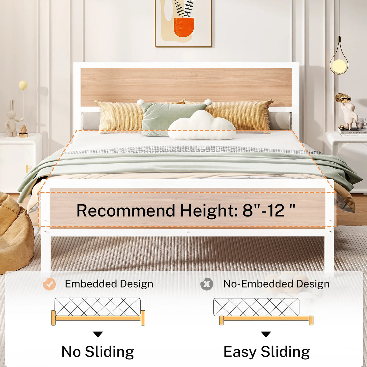 White Full Size Metal Platform Bed Frame with Headboard and Footboard X146